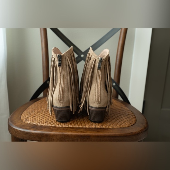 Tan Faux Suede Fringe Boots - Size 6 - Picture 7 of 13